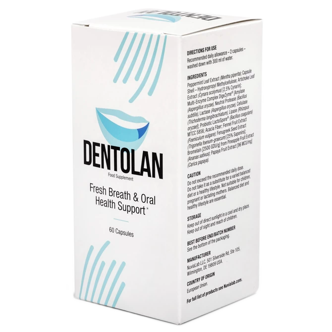 Primer plano de la botella de Dentolan